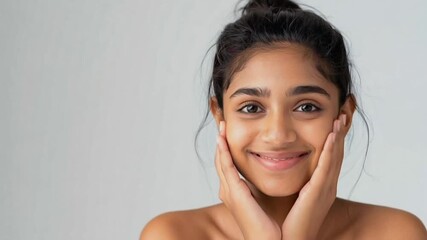 Poster - Young woman smiling skincare theme