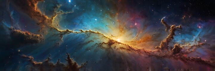 Space abstract background nebula supernova galaxy science fiction golden blue lights digital design