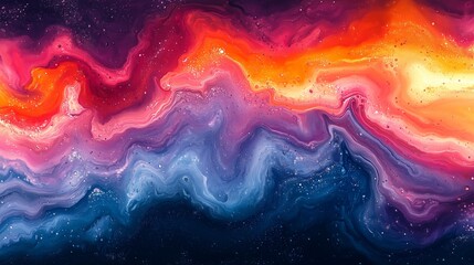 Canvas Print - Abstract cosmic waves blending vibrant colors of purple, orange, and blue in a stunning celestial design