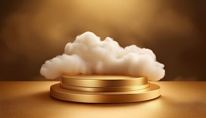 Wall Mural - ai generative of 3d podium made of gold with thick cloud and thick smoke