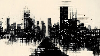 Poster - Abstract cityscape with a monochrome aesthetic and linear perspective.