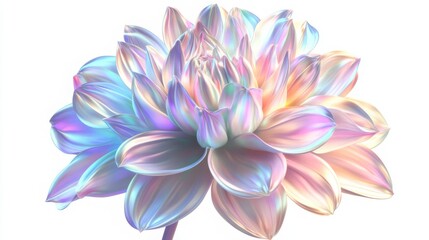 Wall Mural - Chrome liquid metal dahlia flower. 3D render, modern design. Isolated holographic futuristic floral icon. Y2K, brutalism retro futurism concept.