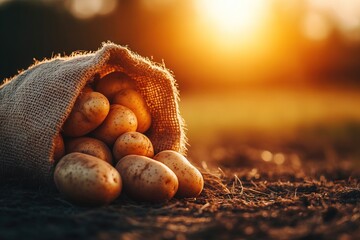 Wall Mural - potato in a burlap sack