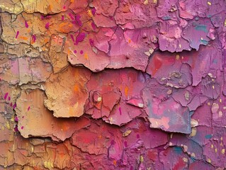 Poster - Cracked and Peeling Paint with Red, Pink, Orange, and Gold Accents