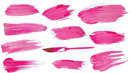 Sticker - vibrant pink paint brush strokes isolated on white background