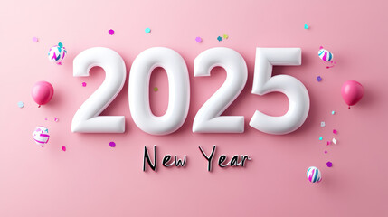 Wall Mural - happy 2025 new year celebration on pink background