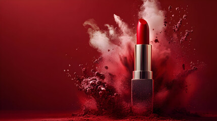 Poster - Lipstick surrounded by a burst of red powder.