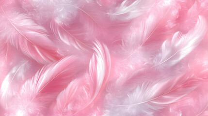 Sticker - Soft pink feathers scattered on a delicate background.