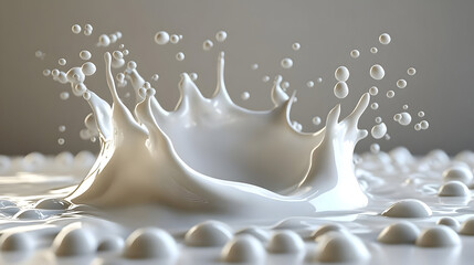 Canvas Print - Splash of milk with droplets creating a dynamic visual effect.