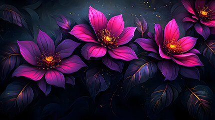 Canvas Print - Vibrant pink flowers with dark leaves create a striking visual.