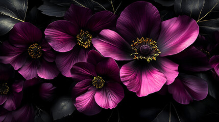 Poster - Vibrant purple flowers against a dark background.