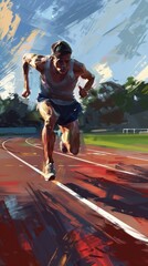 Wall Mural - Athlete running on track field.