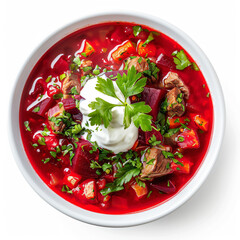 Wall Mural - a bowl of soup with meat  vegetables and sour cream