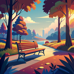 empty wooden bench in beautiful park vector illustration, vector illustration flat 2