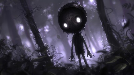 Wall Mural - A creepy looking character stands in a dark forest. Scene is eerie and unsettling