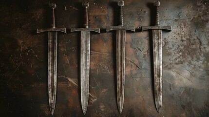 Four swords on a dark background.