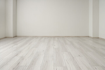 Wall Mural - View of empty room with laminate floor and light wall