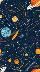 Wall Mural - Seamless Pattern Space Planets Abstract.