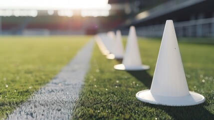 Sticker - White Cones on Green Grass Field.