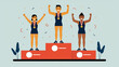 © ahmad - people standing on the winner podium with awards, flat design