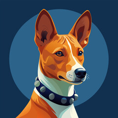 a transparant background basenji dog with a paw print patterned bracelet, vector illustration flat