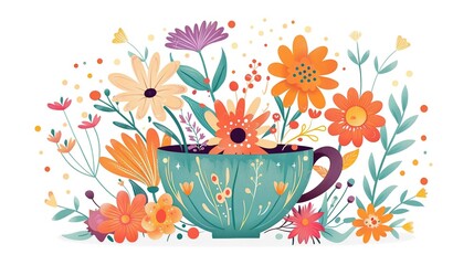 Canvas Print - Floral Teacup Illustration