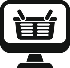 Sticker - Simple vector of a shopping basket inside a computer monitor representing online shopping