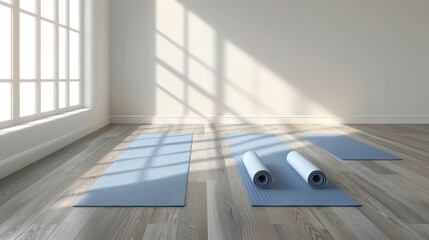 Poster - Yoga Mats on a Wooden Floor with Natural Light.