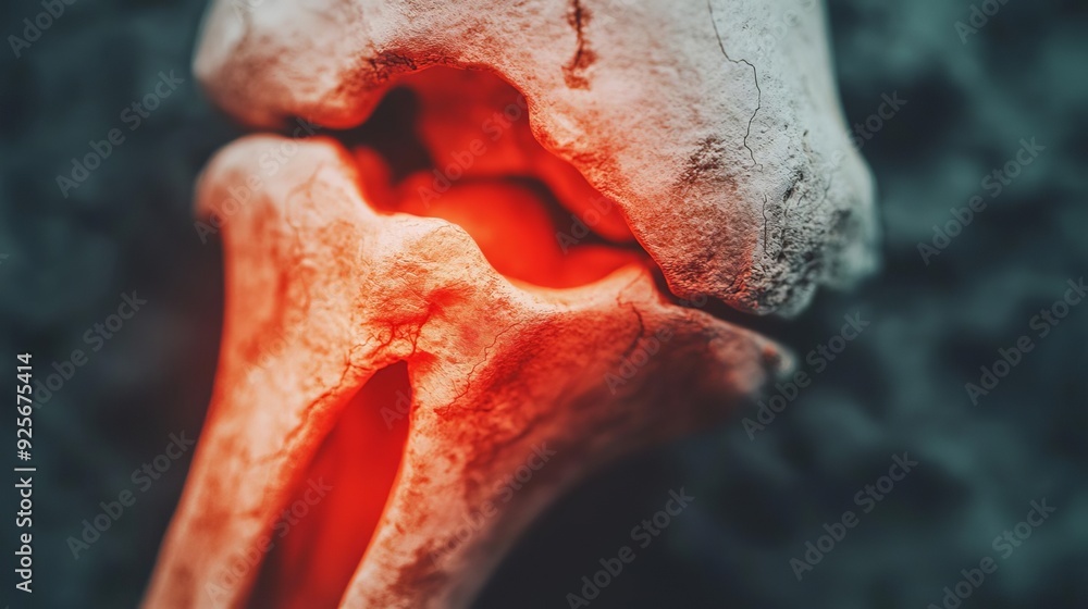 Intense closeup of a dislocated joint, severe pain, high-detail bone ...