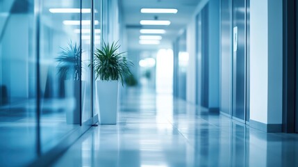 Poster - Modern Office Hallway with Plant.