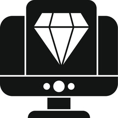 Wall Mural - Black and white vector illustration of a computer screen showing a diamond, concept for online jewelry shopping