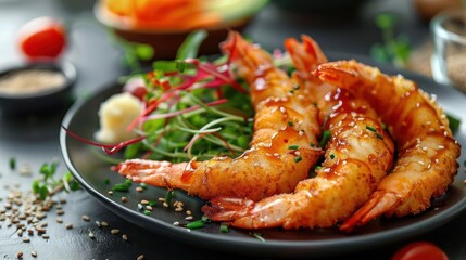 Wall Mural - A plate of shrimp with a glossy coating,