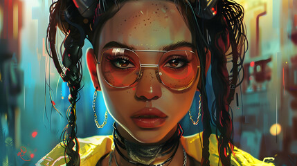 Wall Mural - a cool modern concept art inspired hip hop girl, portrait