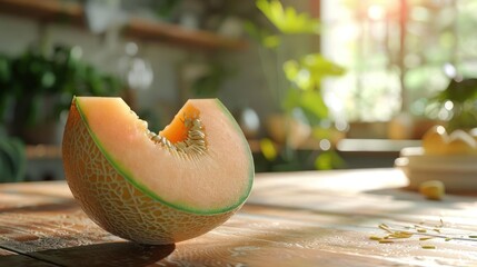 A whole pink fruit with a slice cut out on a kitchen countertop.