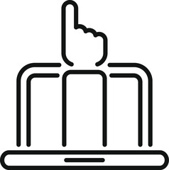 Sticker - Line art icon of a hand interacting with a laptop, symbolizing online interaction or virtual control