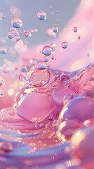 pink liquid abstract bubbles fluid splash water macro close-up pastel vibrant wet droplets artistic soft bright smooth glossy elegant dynamic motion colorful 