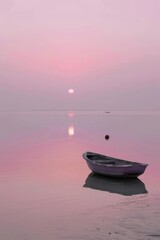 Sticker - Pink sky, the sun is setting in front of you, reflecting on the calm sea water