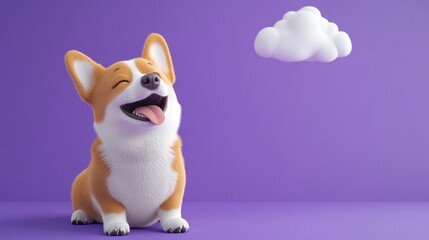 portrait of a dog sitting, 3d rendering on purple background