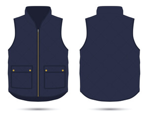 Canvas Print - Dark blue modern vest mockup front and back view. Vector illustration