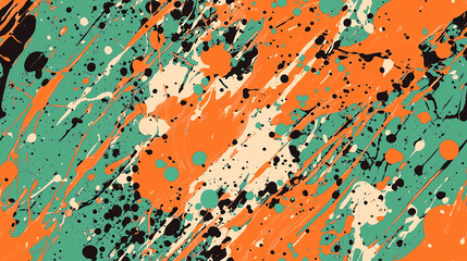 dynamic burnt orange and seafoam green paint splatter art