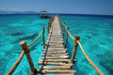 Wall Mural - Wooden Walkway Extending Over Crystal Clear Turquoise Water