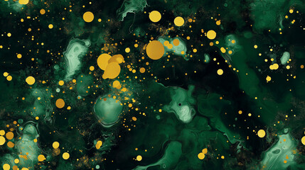 dynamic forest green and gold paint splatter art