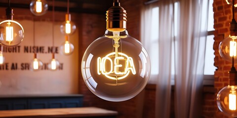 Modern ceiling lamp hanging, illuminating the word IDEA in a creative and innovative ambiance. Perfect for inspiring creativity and innovation in any space (6)