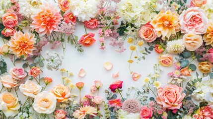 Poster - Many colorful flower on white background of wedding backdrop ,wedding decoration,Floral backdrops,Flower background,