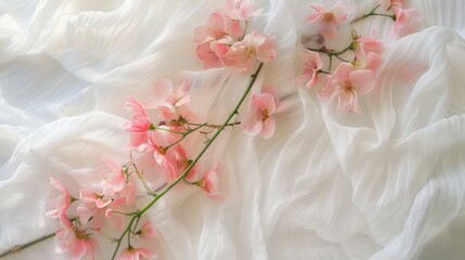 Wall Mural - Pink Flowers on white cloth