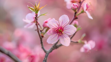 Selective focus of Beautiful cherry blossom with fading into pastel pink sakura flower,full bloom a spring