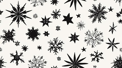 Minimalist winter seamless pattern with simple geometric snowflakes and stars in a monochrome color scheme, winter seamless pattern, modern winter decor