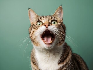 Close-up Portrait of a Tabby Cat with Open Mouth