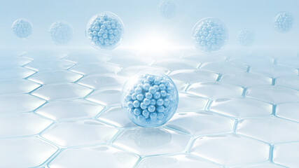 Wall Mural - cosmetic serum oil drop on skin cell, skin repair, moisturizer, collagen serum, exosome with skin ce