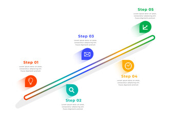 Sticker - infographic milestone growth path template with five step process